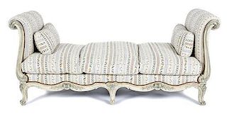 A Louis XV Style Painted Day Bed, Height 34 1/2 x width 34 1/2 x length 82 inches.