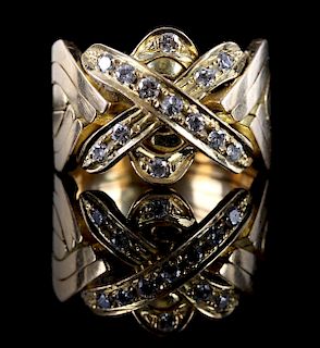 Heavy Mid-Century 18k Gold & Diamond Ring