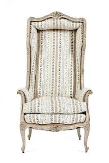 A Louis XV Style Limed Porters Chair, Height 60 1/4 inches.