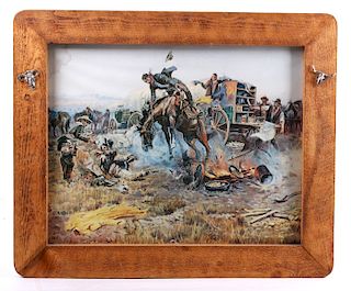 1912 C.M. Russell Bronc to Breakfast Framed Print