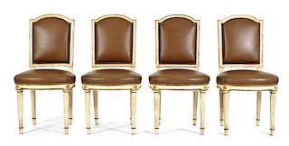 Four Louis XVI Style Dining Side Chairs, Height 37 1/2 x width 19 x depth 19 1/2 inches.