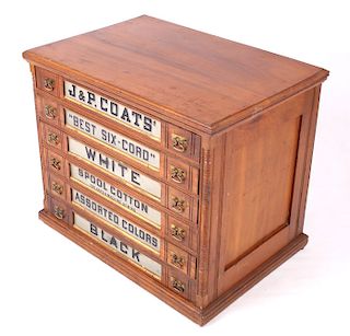 J&P Coats Antique Cherry Wood Spool Cabinet 1890