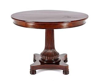 An Empire Mahogany Breakfast Table, Height 29 1/4 x diameter 39 1/2 inches.