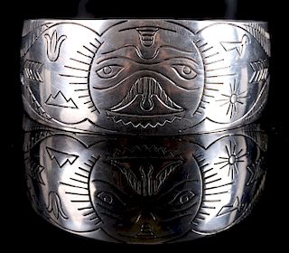 Haida NW Indian Sterling Silver Engraved Cuff