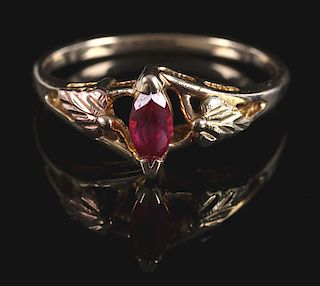 12 Karat Black Hills Gold & Pink Ruby Ring