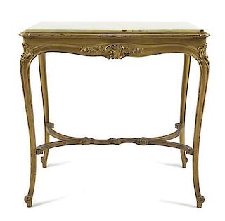 A Louis Philippe-Style Giltwood and Onyx Topped Side Table, Height 30 x width 31 x depth 22 inches.
