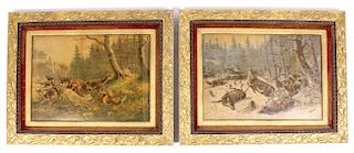 Early Deer Hunt Lithographs in Gilded Frames