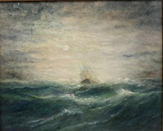 ILLEGIBLY Signed. Oil On Canvas. Ship At Sea.