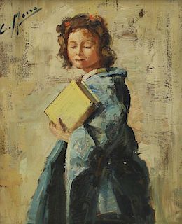 MOSCU, C. Oil on Board. Girl with Book.
