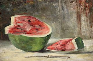 ILLEGIBLY Signed. Oil on Canvas. Watermelon.