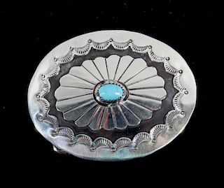 Western Sterling Silver and Turquoise Belt Buckle