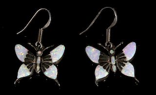 Opal and Sterling Silver Butterfly Earrings