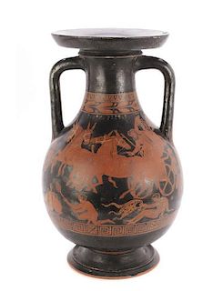 A Greek/Attic Red Figure Earthenware Amphora, Height 19 x diameter 12 inches.