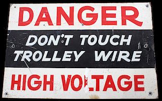 Hand Painted Danger High Voltage Sign c. 1892
