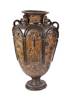 A Large Byzantine Style Painted Earthenware Urn, Height 46 x width 27 x depth 18 1/2 inches.