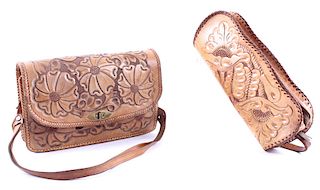 Clifton Hand Tooled Leather Purse and Hand Bag