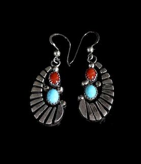 Signed Navajo Sterling Silver & Multistone Earring