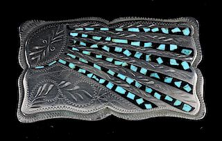 Western Flair Turquoise Chip Belt Buckle