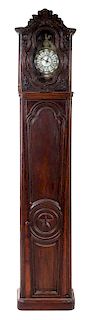 A Louis XV Provincial Oak Tall Case Clock Height 96 inches.