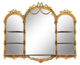 A French Giltwood Etagere Mirror Height 50 x width 64 inches.