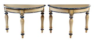 A Pair of Continental Painted Console Tables Height 24 x width 29 x depth 20 inches.