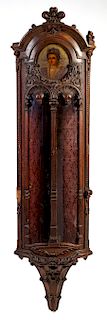 A Continental Carved Walnut Corner Vitrine Height 72 inches.