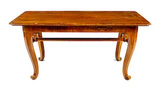 A Swedish Fruitwood and Walnut Writing Table Height 30 3/4 x width 67 3/4 x depth 38 inches.