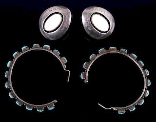 Navajo Mother of Pearl and Turquoise Hoop Earrings