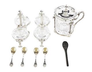 Three French Silver Condiment Sets, Christofle, Paris, Late 20th Century, Height of tallest 4 1/4 inches.