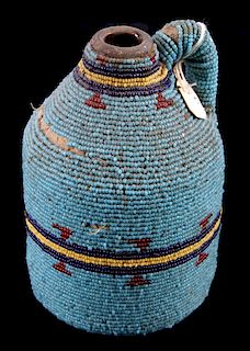 Sioux Native American Fully Beaded Polychrome Jar