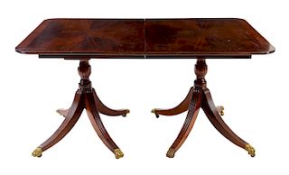 A Georgian Style Double Pedestal Dining Table Height 29 1/2 x width 60 x depth 42 inches.