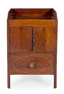 A George III Style Mahogany Commode Cabinet Height 35 x width 21 3/4 x depth 20 inches.