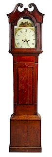 A Chippendale Oak and Mahogany Tall Case Clock Height 81 x width 18 1/2 x depth 8 1/2 inches.