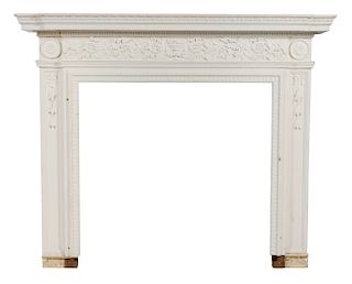 An Adam Style Painted Fireplace Mantel Height 53 7/8 x width 65 1/4 inches.