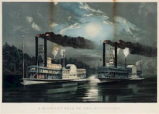 * CURRIER and IVES, publishers. -- After Frances F. Palmer. A Midnight Race on the Mississippi. New York, 1860.