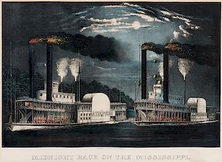 * CURRIER and IVES, publishers A Midnight Race on the Mississippi. New York, c. 1870.
