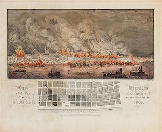 * HUTAWA, Julius. View of the City of St. Louis, MO / The Great Fire of the City on the 17th & 18th May 1849.