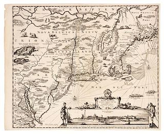 * DANCKERTS, Justus (1635-1701). Novi Belgii Novaeque Angliae nec non Partis Viginiae Tabula. [Amsterdam, ca 1655].
