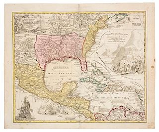 * HOMANN, Johann Baptist. Regni Mexicani seu Novae Hispaniae, Ludovicianae, N. Angliae... Nuremberg, [ca 1730].