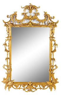 A Chinese Chippendale Style Giltwood Mirror Height 53 x width 35 inches.