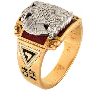 Vintage 14 Karat Yellow Gold Enameled Masonic Ring
