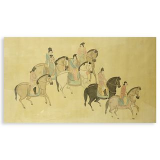 Chinese Ink and Color Silk Scroll Painting