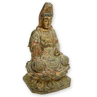 Chinese Polychrome Carved Wood Seated Guanyin