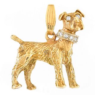 Vintage 14K Gold and Diamond Dog Pendant