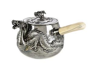 A Japanese Export Silver Coffeepot, Early 20th Century, Height 4 1/4 inches.