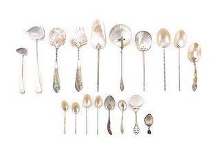 A Group of Cowrie and Abalone Shell-Mounted Flatware Articles,