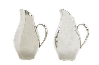 A Pair of American Silver Modernist Pitchers, Gorham Mfg. Co., Providence, RI, 1956, Height 10 3/8 inches.