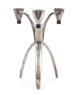 A Silver-Plate Modernist Three-Light Candelabrum, Heirloom Division of Oneida Silvermiths, Sherrill, NY, Circa 1960, Height 7 5/