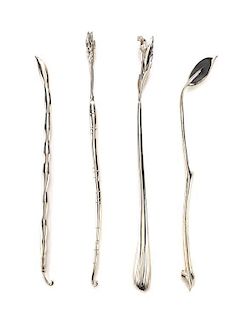 A Set of Four Silver Vegetable Form Cocktail Stirrers, Tiffany & Co., New York, NY, Late 20th century, Length of longest 11 inch