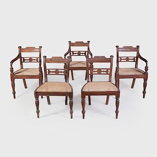 Set of Ten Anglo-Indian Carved Hardwood and Caned Dining Chairs